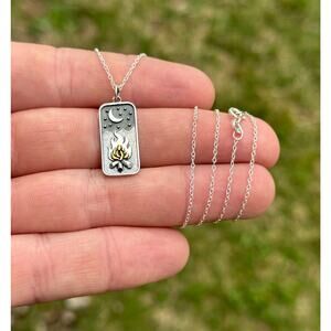 Sterling Silver Mixed Metal Campfire Under the Moon Necklace